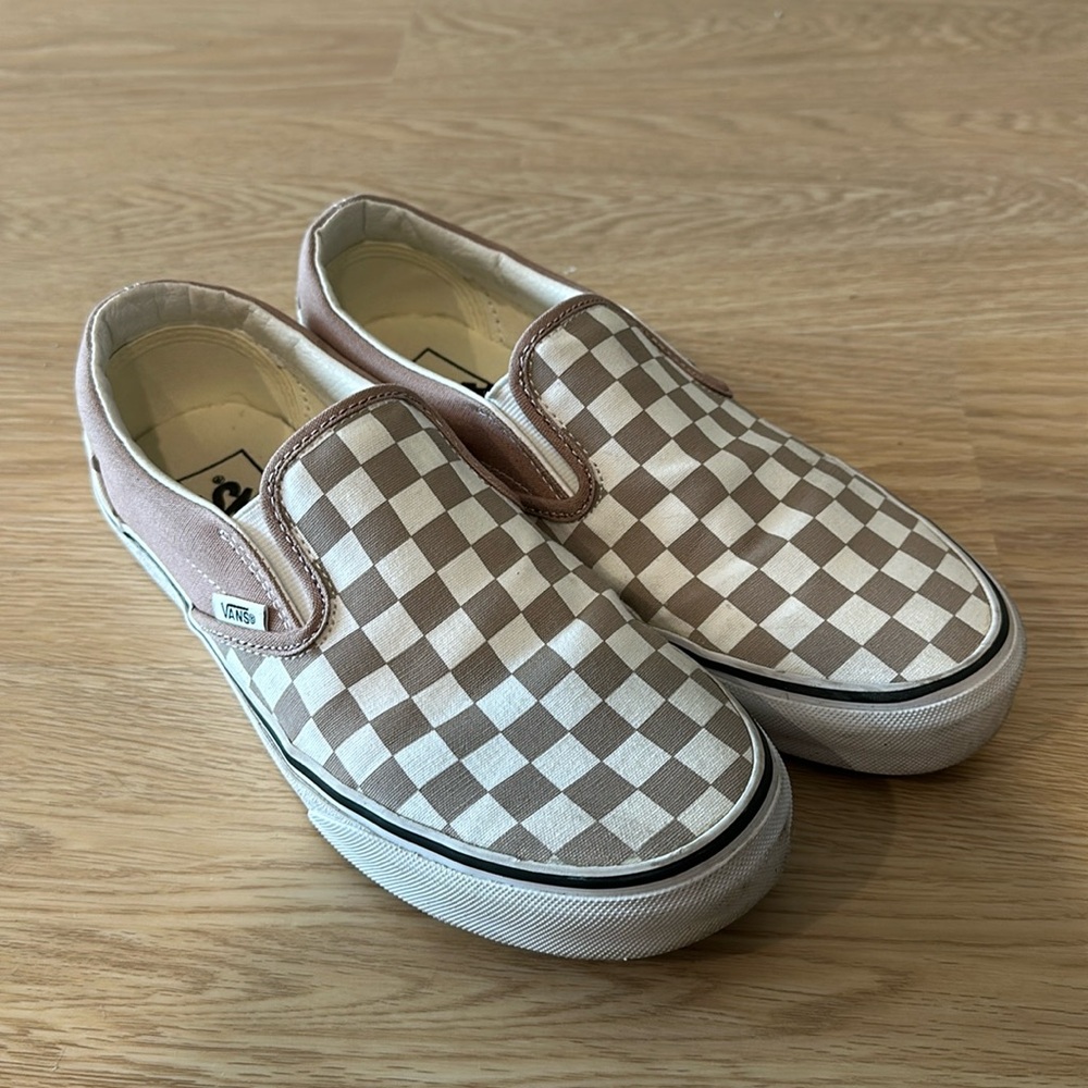 Vans taupe classic slip ons women’s